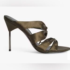 Reiss Dark Olive Green Strap Satin Mule - Size 37 (US size 7)